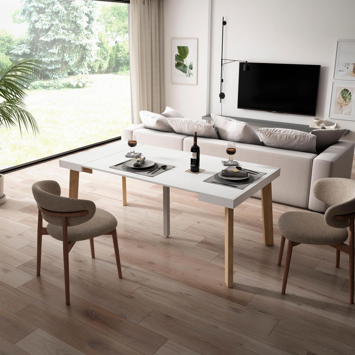 KONSOLENTISCH ausziehbar 58 bis 180cm, für 8 Gäste, weiß, 90/58/73cm - Weiß, Holzwerkstoff (90/180/73cm) - Skraut Home