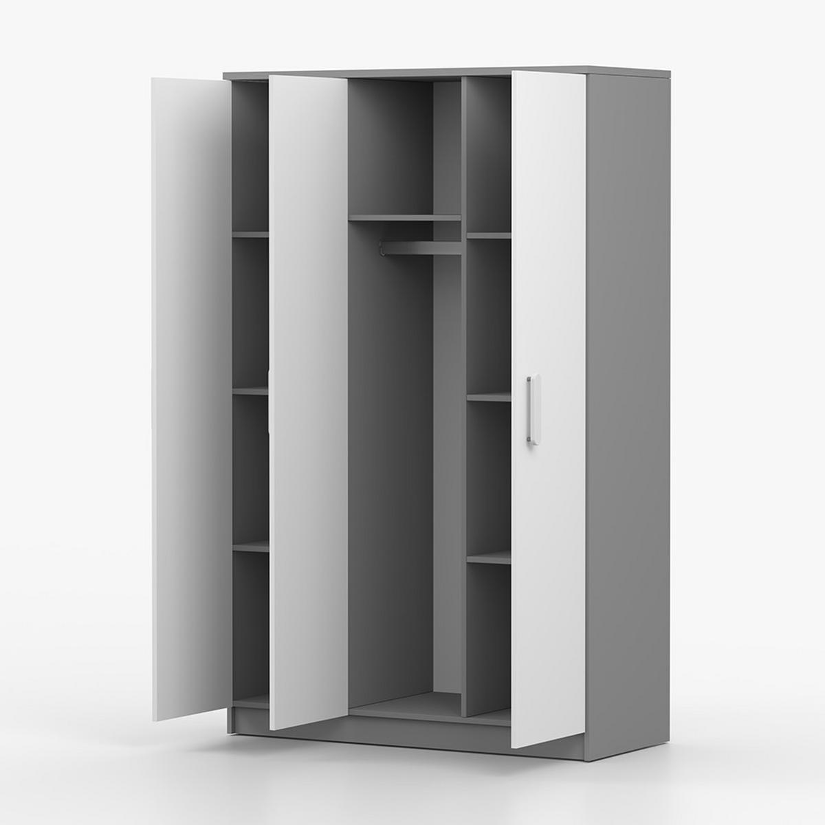 KLEIDERSCHRANK Jonas II 2D 19, 120/192/50, 3-türig, grau - Weiß/Grau, Holzwerkstoff (120/194/50cm) - imoebel24