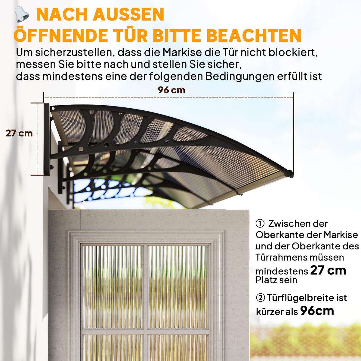 PULTVORDACH Polycarbonate Aluminium Braun Schwarz - Schwarz, Kunststoff/Metall (96/27/303cm) - Outsunny