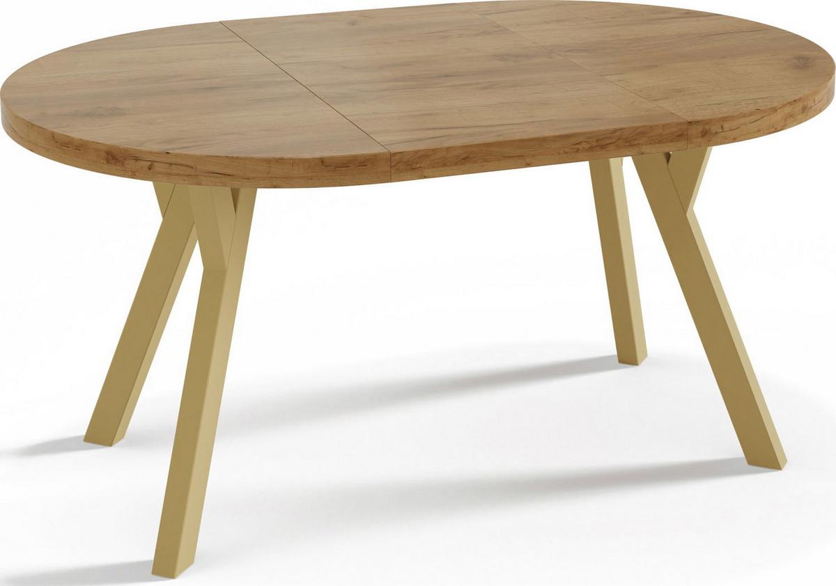 ESSTISCH Mateo runder ausziehbarer, Wotan Eiche 100-150/100/76 cm - Eiche Wotan/Goldfarben, Holz/Holzwerkstoff (100/150/76cm) - WFL GROUP