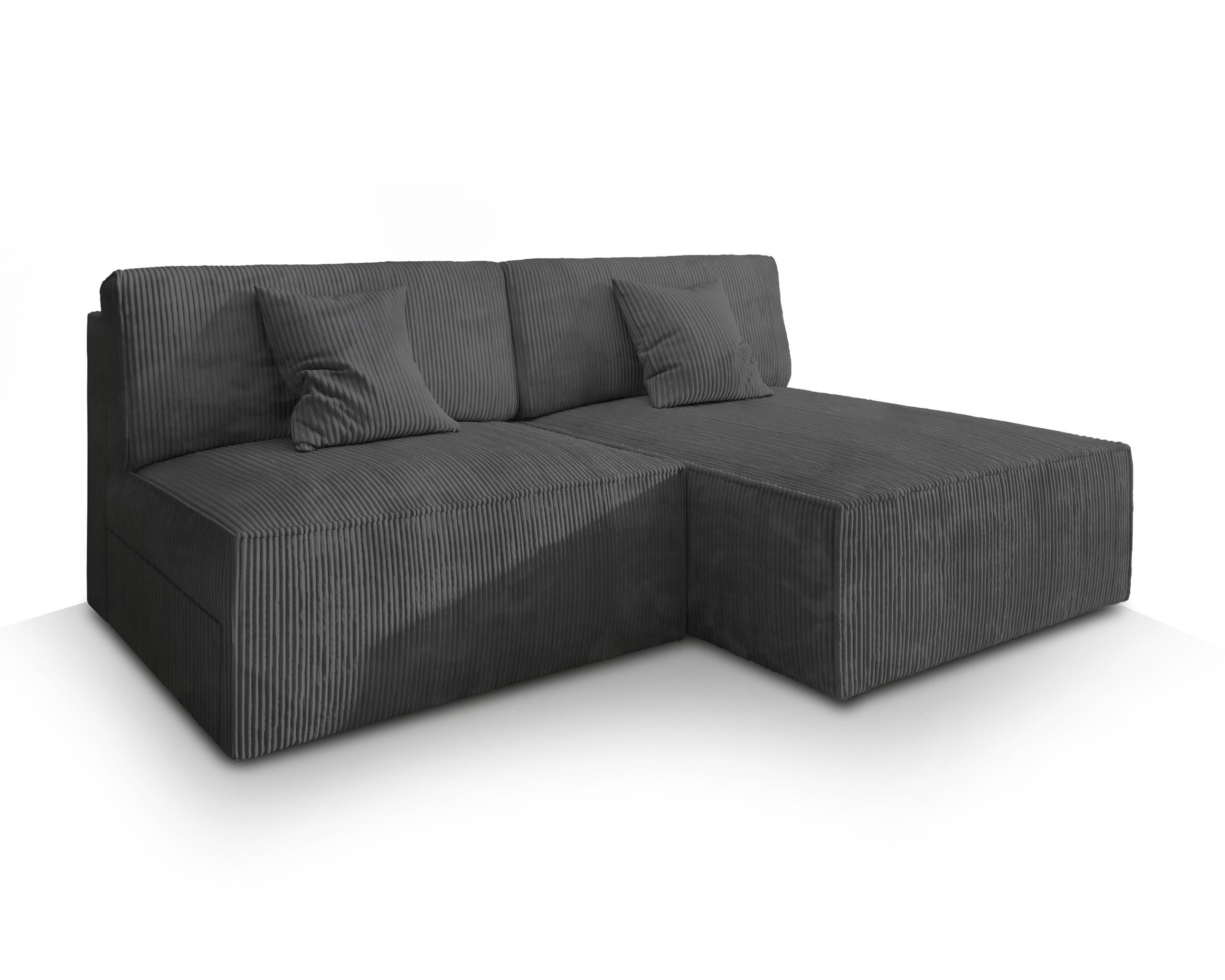 ECKSOFA FIORO P Graphitfarben Kordstoff mit Schlaffunktion - Graphitfarben/Grau, Holz/Kunststoff (204/148cm) - MASSENO
