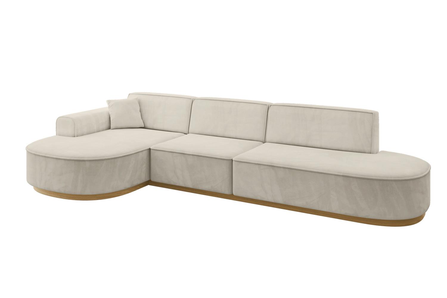 ECKSOFA Ottomane Links MARI-L2-v2 - 328x171x83 cm Ecru Velours - Ecru, Holzwerkstoff/Textil (328/171cm) - ALTDECOR