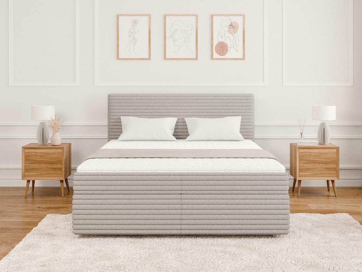 BOXBETT Roma 160/200 cm Hellgrau Plüschcord - Hellgrau/Schwarz, Holz/Kunststoff (160/200cm) - S-Style Möbel