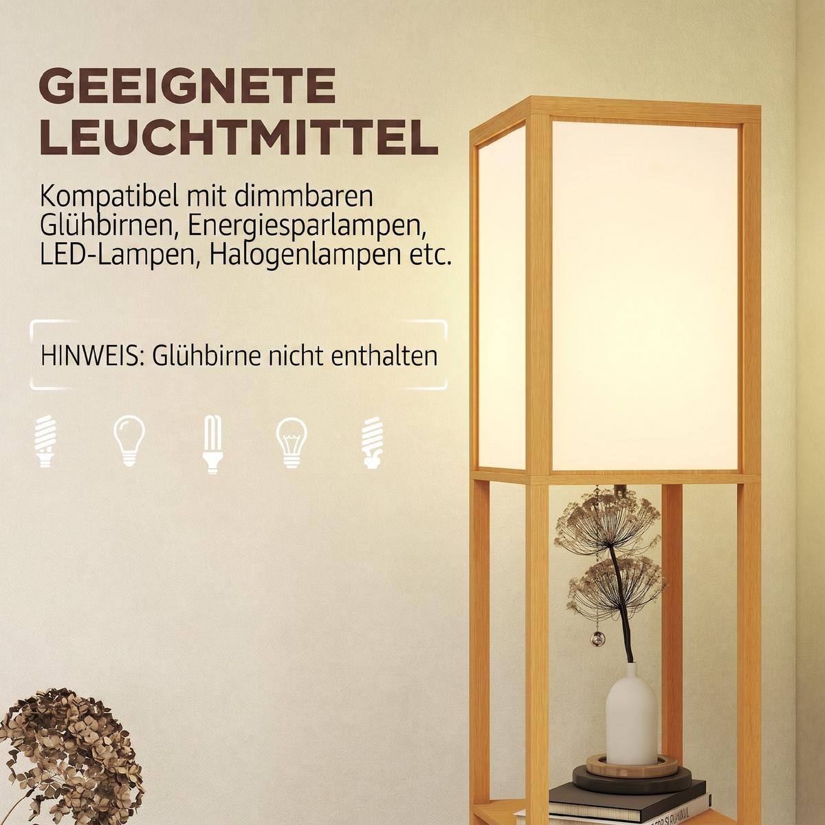 STEHLEUCHTE MDF Eiche Weiß - Eichefarben, Holzwerkstoff (26/26/160cm) - HOMCOM