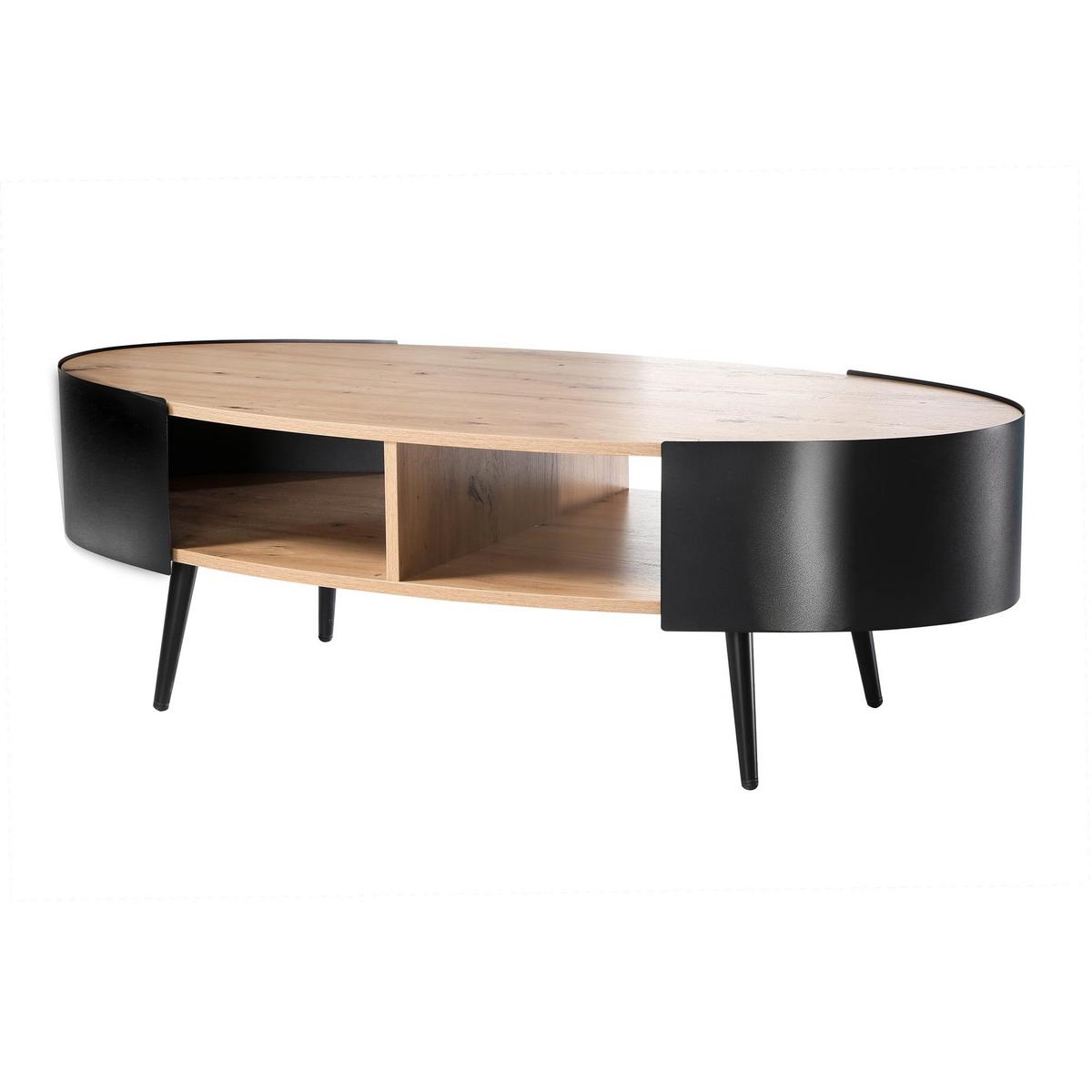COUCHTISCH mit schwarzen Metallseiten 120/60/39 cm - Eschefarben, Holzwerkstoff (68/60/39cm) - Calicosy