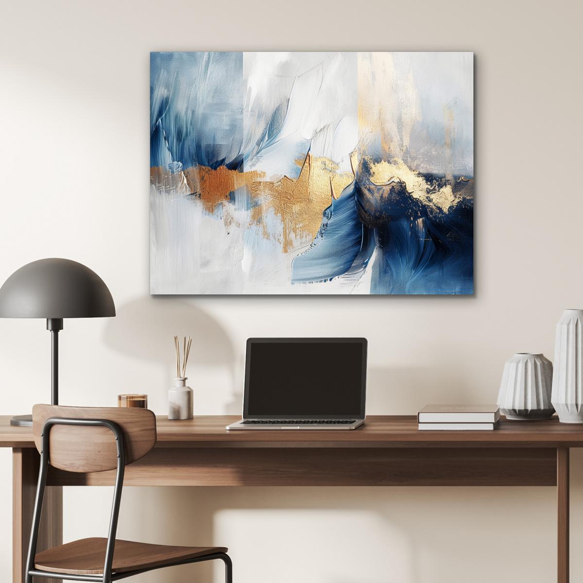 METALLBILD Gold - Blau - Aquarell - Kunst - Modern 80x60 cm - Hellblau, Metall (80/60cm) - MuchoWow