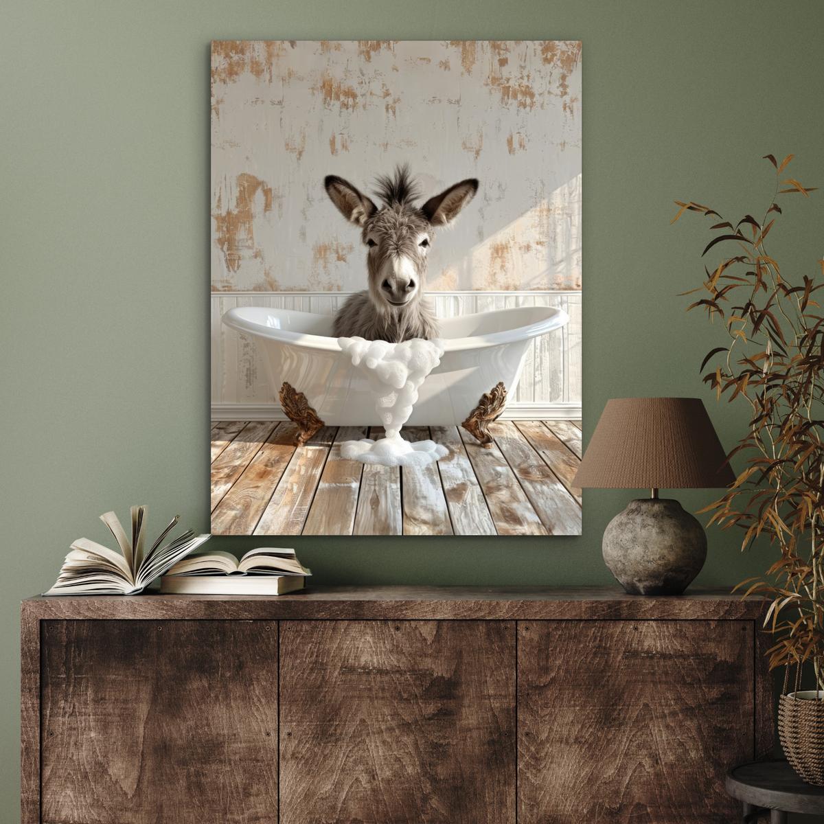METALLBILD Esel - Tiere - Badewanne - Schaumstoff 60x80 cm - Weiß, Metall (60/80cm) - MuchoWow