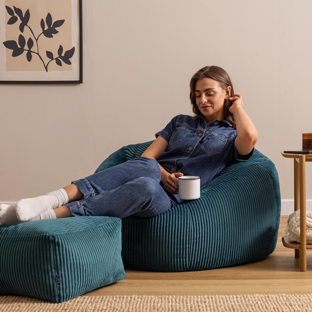 SITZSACK mit Hocker Kingston XXL - Dunkelgrün, Textil (92/52/92cm) - icon