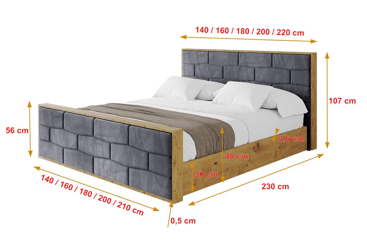 POLSTERBETT mit Bettkasten, Fußteil und Lattenrost, Boxbett mit Matratze H3/H4 - ENZO8-Z 200x200 Dunkelgrau - Dunkelgrau, Holzwerkstoff/Textil (200/200cm) - ALTDECOR