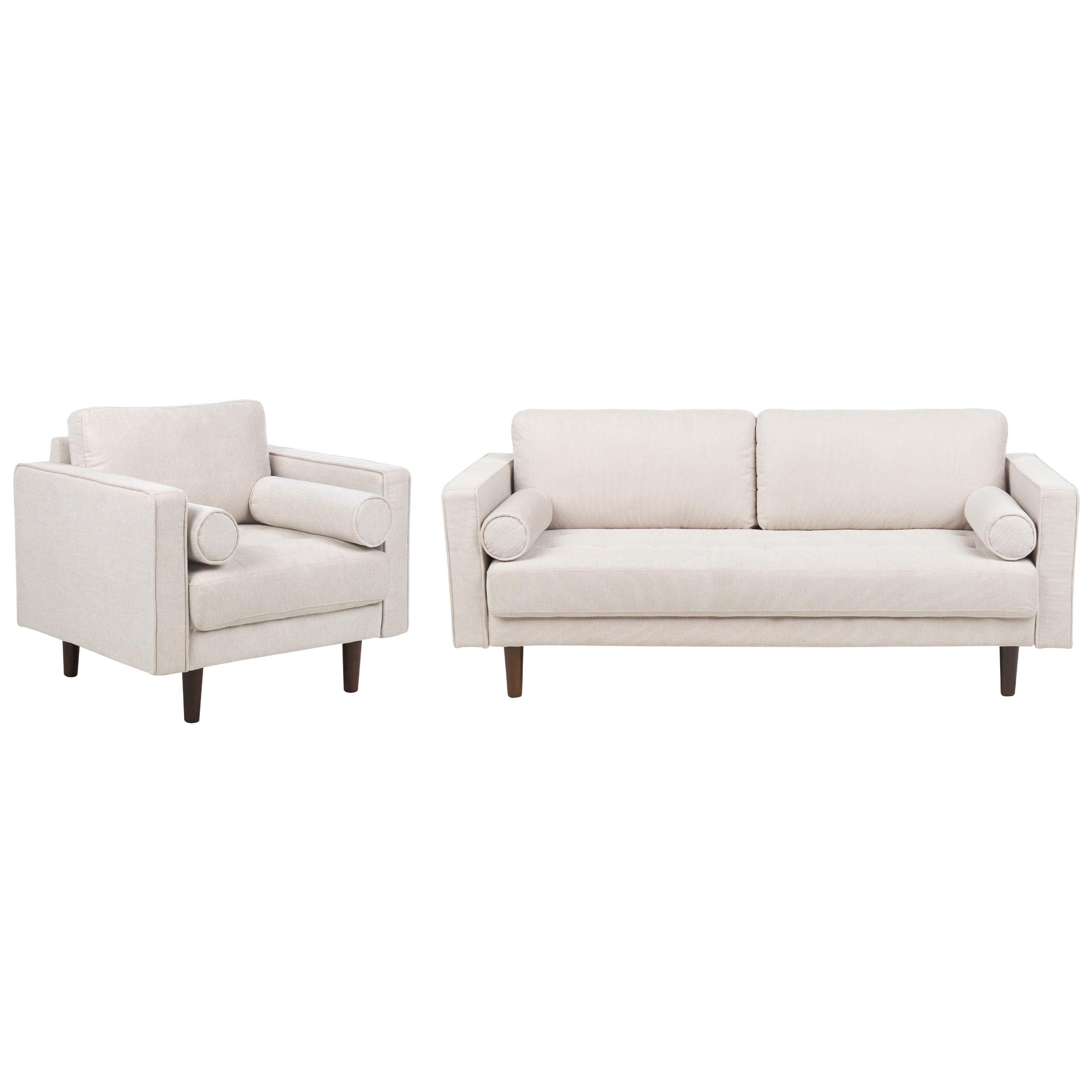 SOFA-SET 4-sitzer hellbeige Nurmo - Beige/Dunkelbraun, Textil (77/77/174cm) - Beliani
