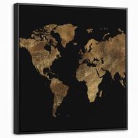LEINWAND Bilder mit Rahmen - Weltkarte - Gold - Luxus - Erde - Schwarz - 50x50 - Goldfarben, Textil (50/50cm) - MuchoWow