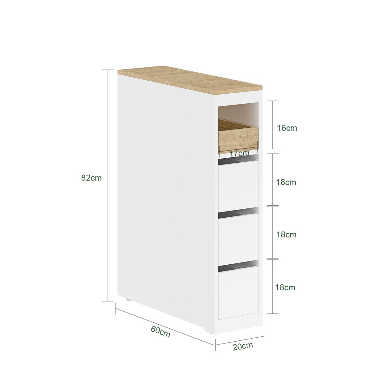 NISCHENSCHRANK mit 3 Schubladen, Weiß 60x20x82,3cm - Weiß, Holzwerkstoff (20/82.5/60cm) - SoBuy