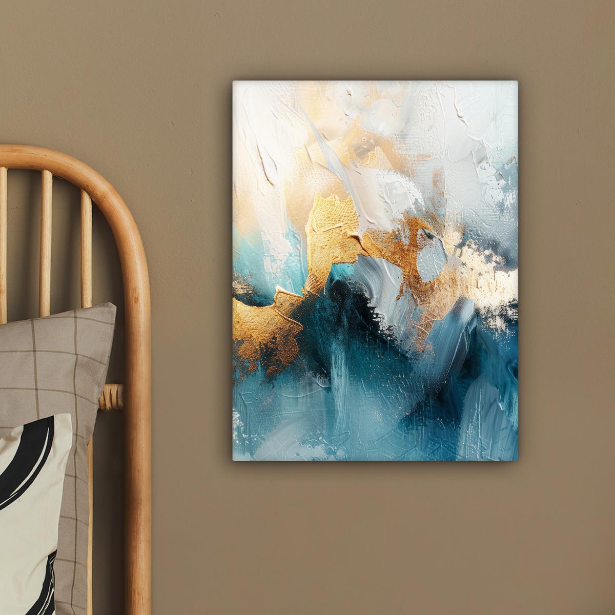 LEINWANDBILD Abstrakt - Kunst - Gold - Blau Room Decor 30x40 cm - Petrol, Textil (30/40cm) - MuchoWow