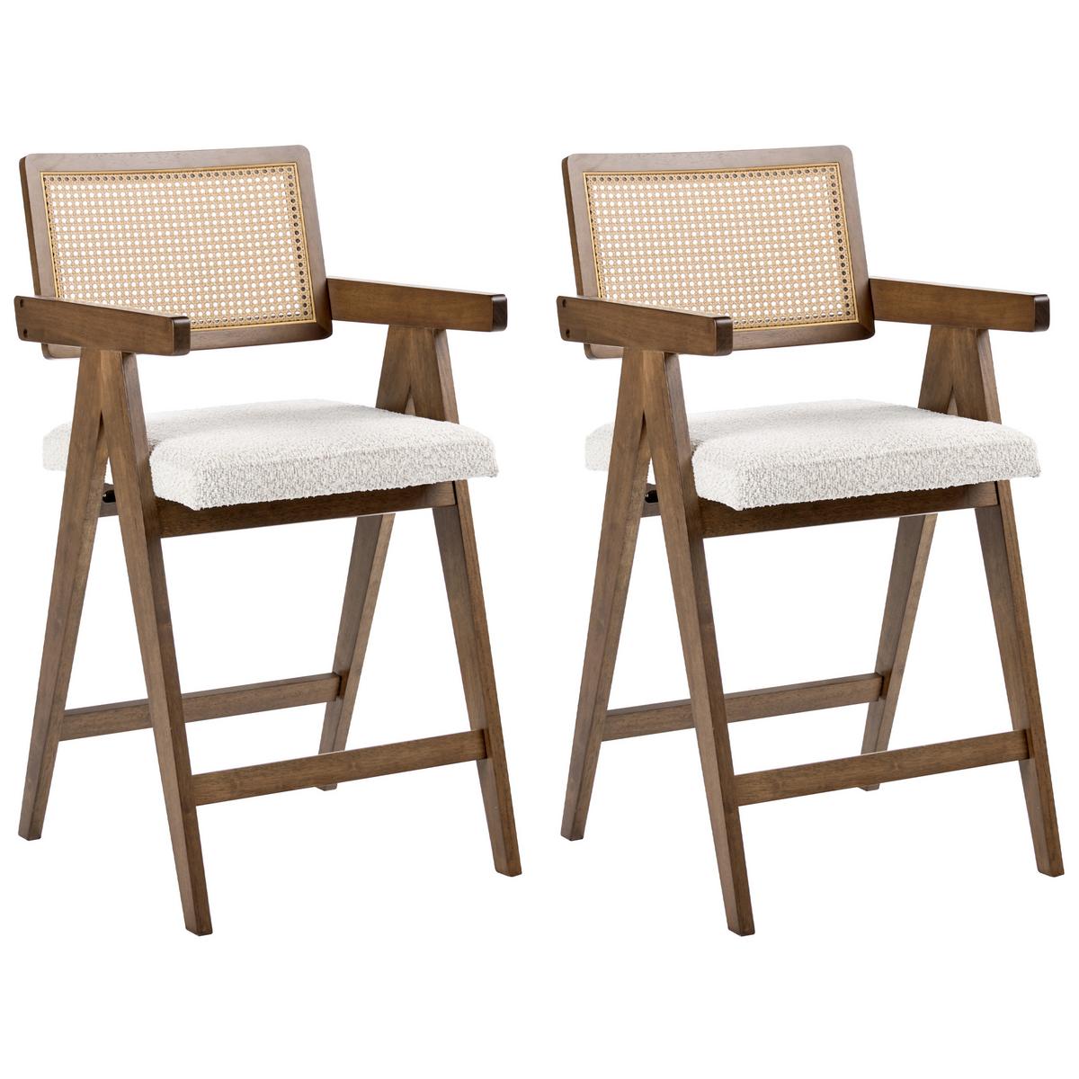 BARSTUHL 2er-Set Holz Braun/HellbeigeAva - Beige, Holz (55/102/65cm) - Beliani