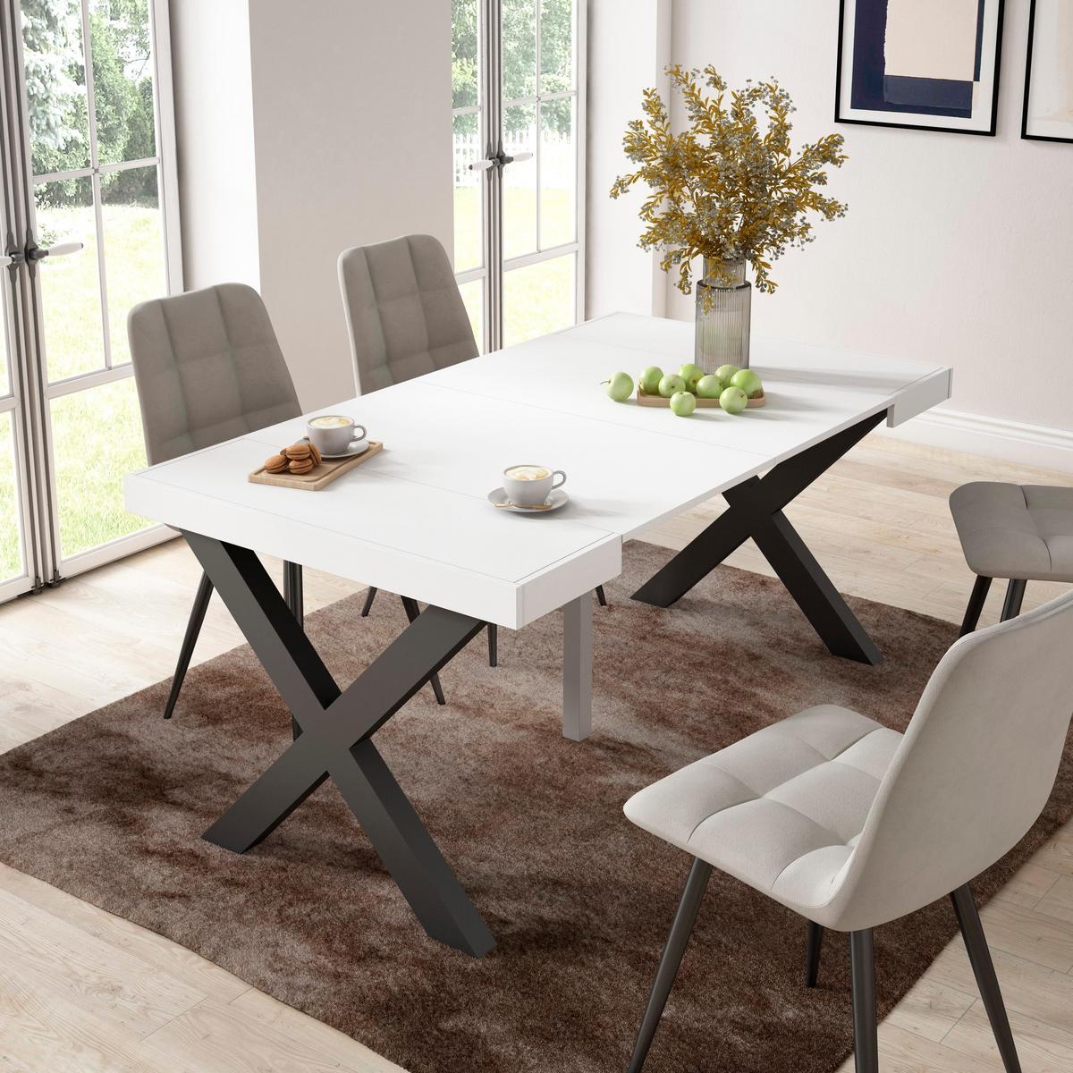 KONSOLENTISCH ausziehbar 58 bis 160cm, für 8 Gäste, weiß, 90/58/73cm - Weiß, Holzwerkstoff (90/160/73cm) - Skraut Home