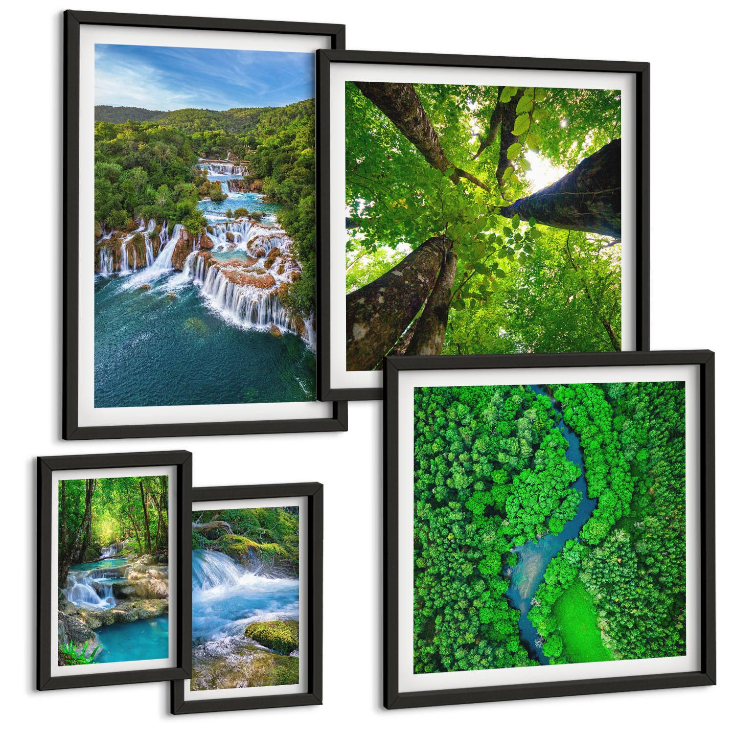 BILDER SET 5er Set - 50x50 cm & 20x30 cm & 40x60 cm Schwarzer Rahmen - Strandwellen, Himmelsbrücke, Spaziergang - Schwarz, Kunststoff (40/60cm) - TULUP