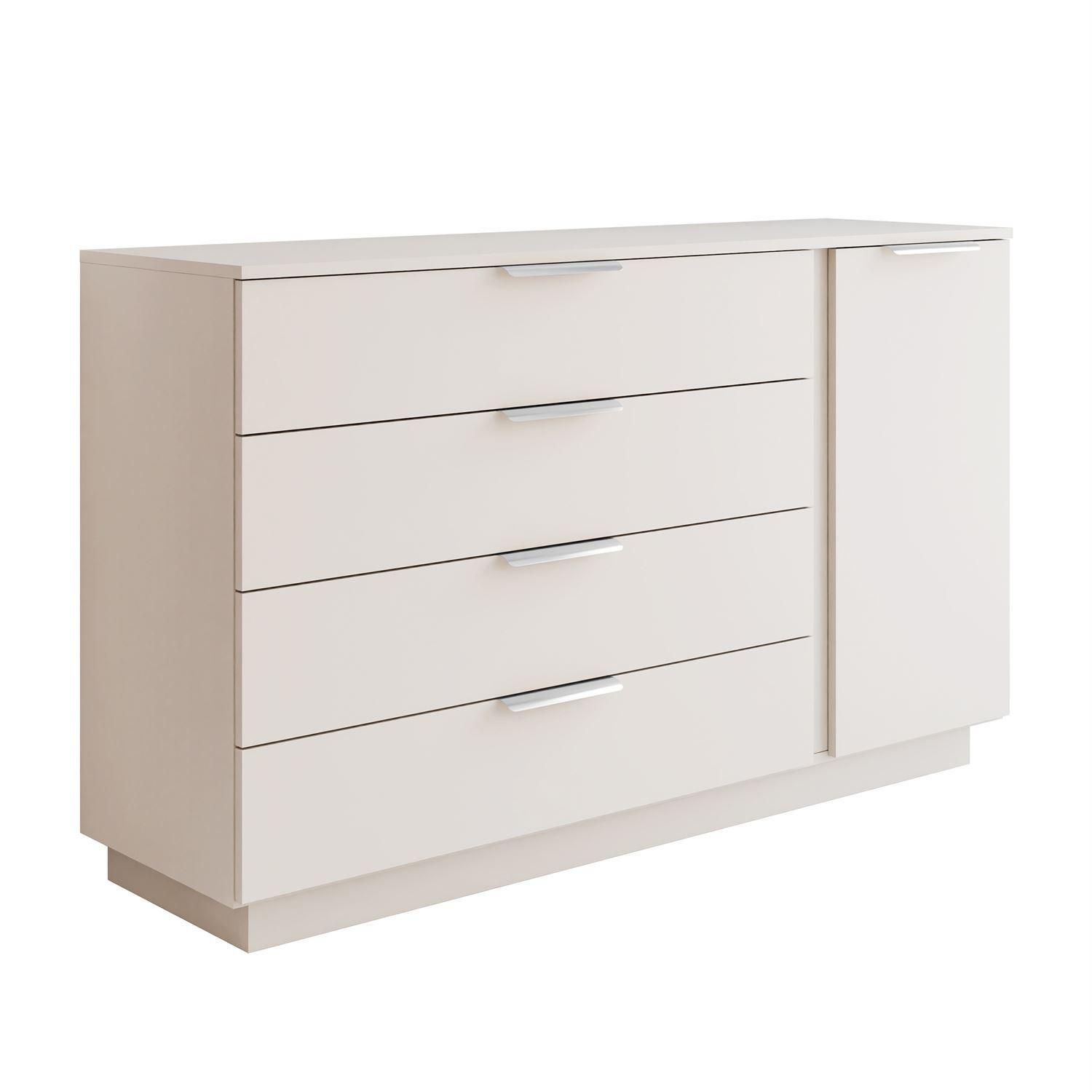 KOMMODE LINA KASCHMIR 1D4S mit LED-Beleuchtung auf Sockel Silber Chrom - Kaschmir, Holzwerkstoff (138/84/40cm) - Lookway