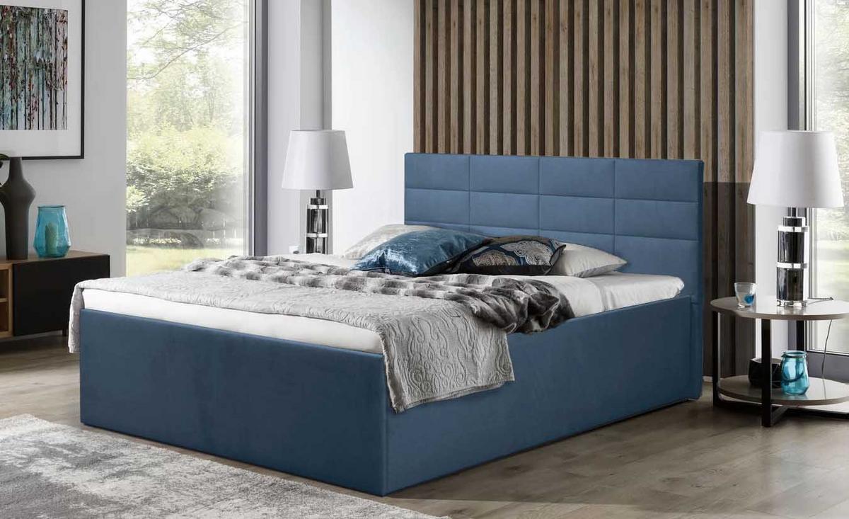 POLSTERBETT Athena Blau 200 x 200 x 40 cm Stauraum ohne hydraulische Funktion Ohne Matratze und Lattenrost - Blau, Holz (200/200cm) - Halmon Schlafkomfort Betten 