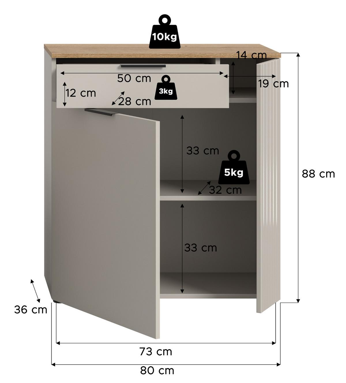 SCHUHSCHRANK Kaschmir Sand, Evoke Eiche, Flur Kommode 80 x 88 cm Vollauszug - Kaschmir/Eichefarben, Holzwerkstoff/Kunststoff (80/88/36cm) - Inn.Furn