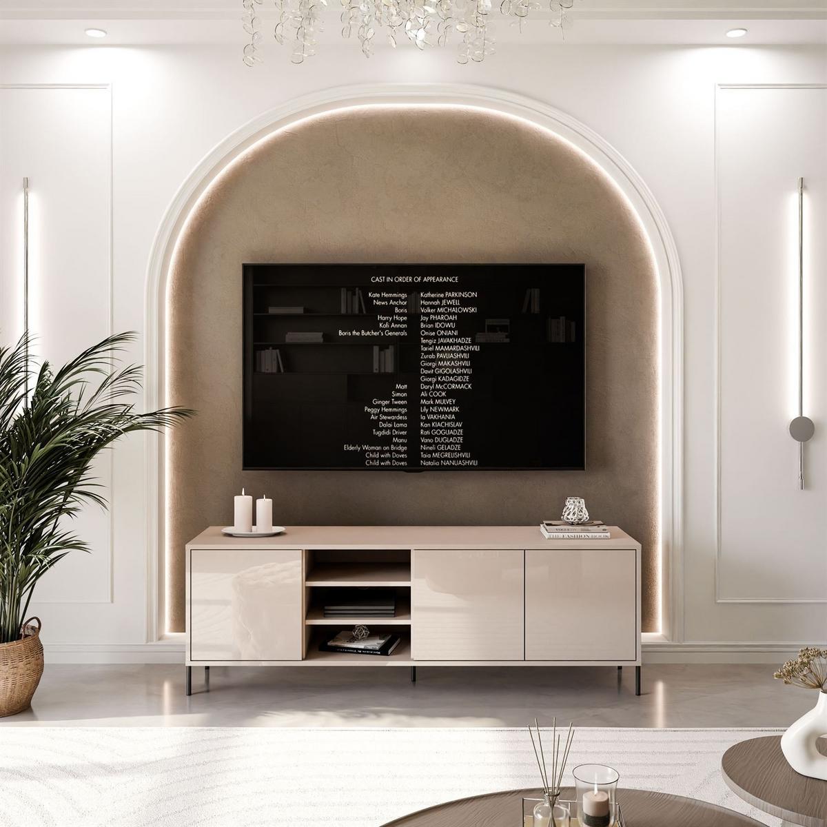TV-SCHRANK SANAYI Kaschmir Hochglanz – gerade schwarze Beine - Kaschmir, Holzwerkstoff (156/60/38cm) - Lookway