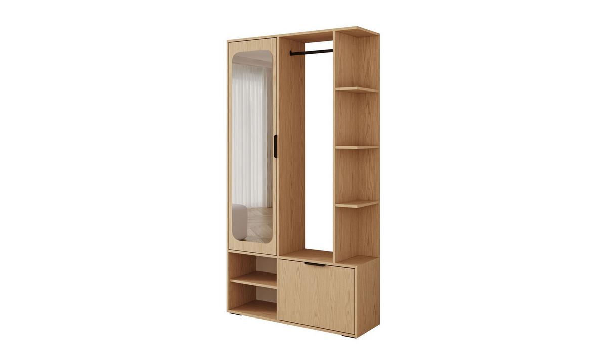 GARDEROBE NOLA 100/33,1/188,5 cm Eiche Bookmatch mit Spiegel und Schuhschrank - Eichefarben, Holzwerkstoff/Metall (100/188.5/33.1cm) - Lookway