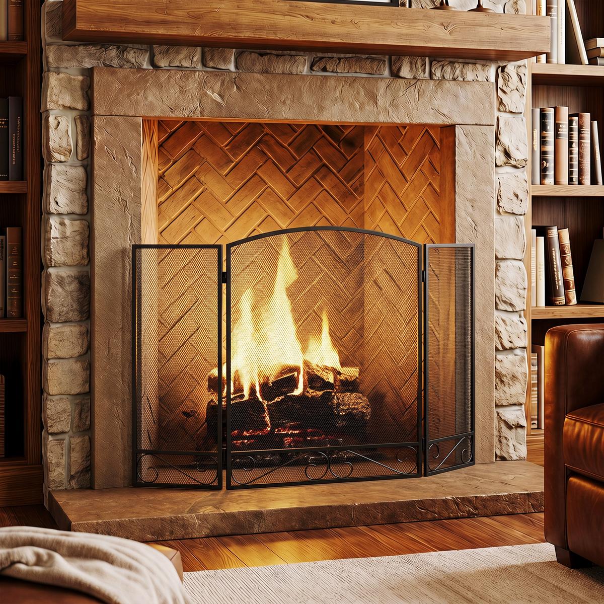 KAMINSCHUTZGITTER Metall Schwarz - Schwarz, Metall (1/70/123cm) - HOMCOM
