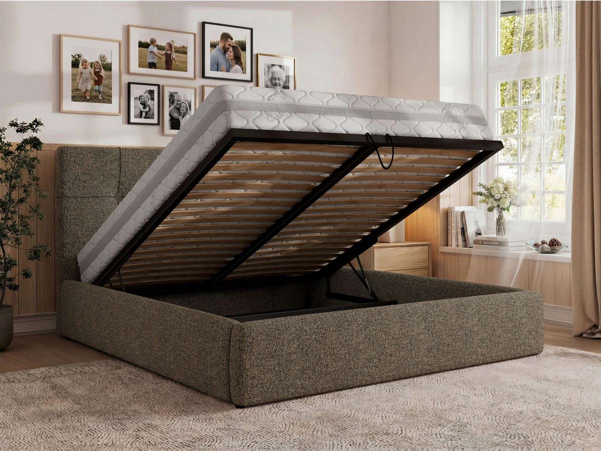 POLSTERBETT CALERIO CLASSIC 160/200 - Grau Stukture - ohne Matratze - Schwarz/Grau, Kunststoff/Textil (160/200cm) - MKS