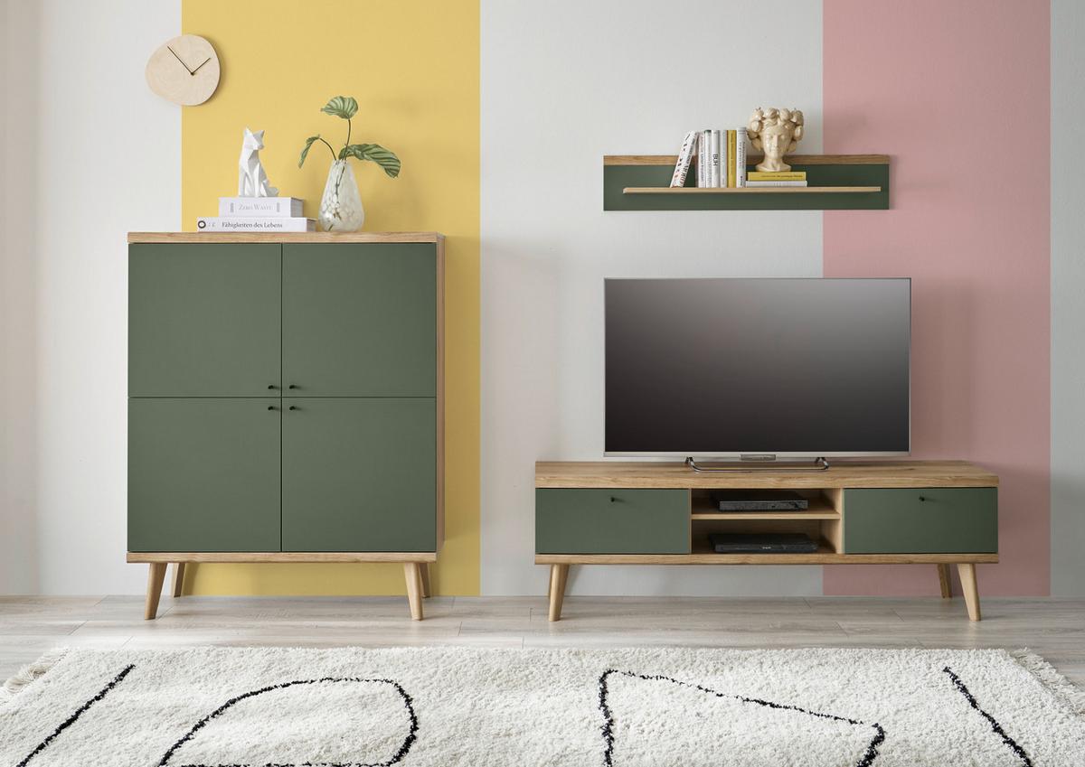 TV-LOWBOARD Salbei grün, Eiche Evoke skandinavisch 160 cm, Fernsehtisch mit Stauraum - Salbeigrün/Eichefarben, Holz/Holzwerkstoff (160/50/40cm) - Furn.Design