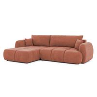ECKSOFA Loretto aus natürlichem Terrakotta Webstoff mit Schlaffunktion, Bettkasten und tiefen Steppungen in Bubble-Optik - Terracotta/Schwarz, Holz/Kunststoff (180/275cm) - S-Style