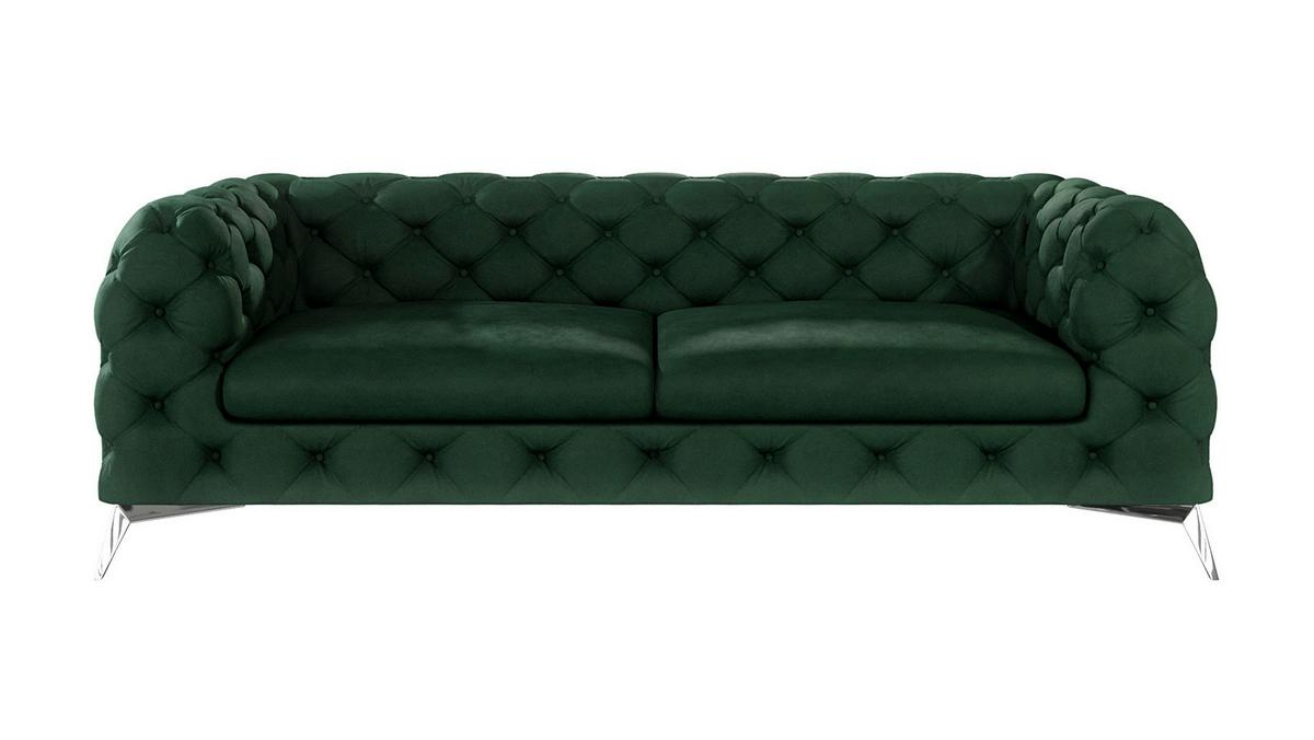 CHESTERFIELD-SOFA 3-Sitzer Laura Flasche Grün Samt - Smaragdgrün/Silberfarben, Holz/Textil (225/75/100cm) - S-Style Möbel