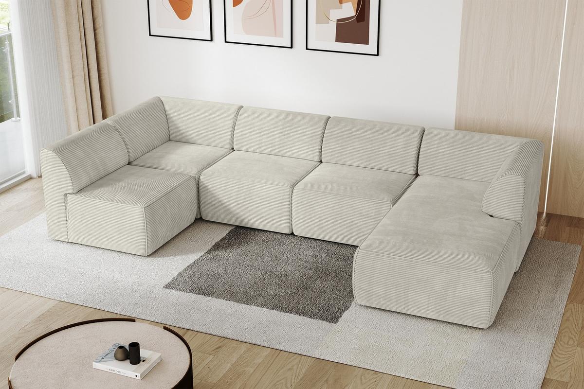 WOHNLANDSCHAFT Ottomane Rechts MOVO-L 345x180x78 cm Cream Cord - Creme, Holzwerkstoff/Kunststoff (180/78/345cm) - ALTDECOR