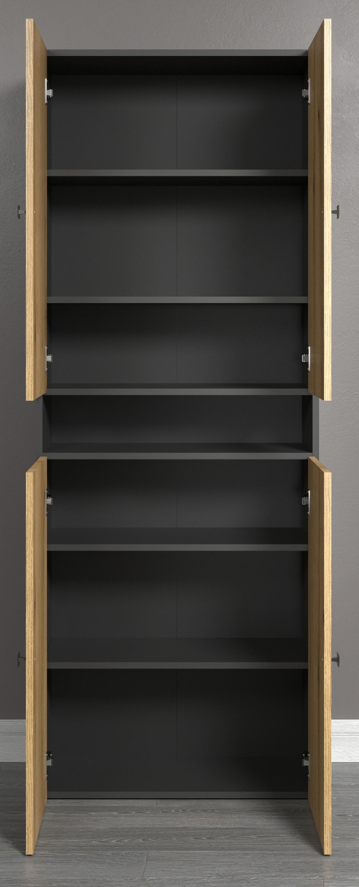 HOCHSCHRANK Evoke Eiche, grau 70 x 186 cm, Badschrank mit viel Stauraum - Eichefarben/Anthrazit, Holzwerkstoff/Metall (70/186/31cm) - Top.Furn