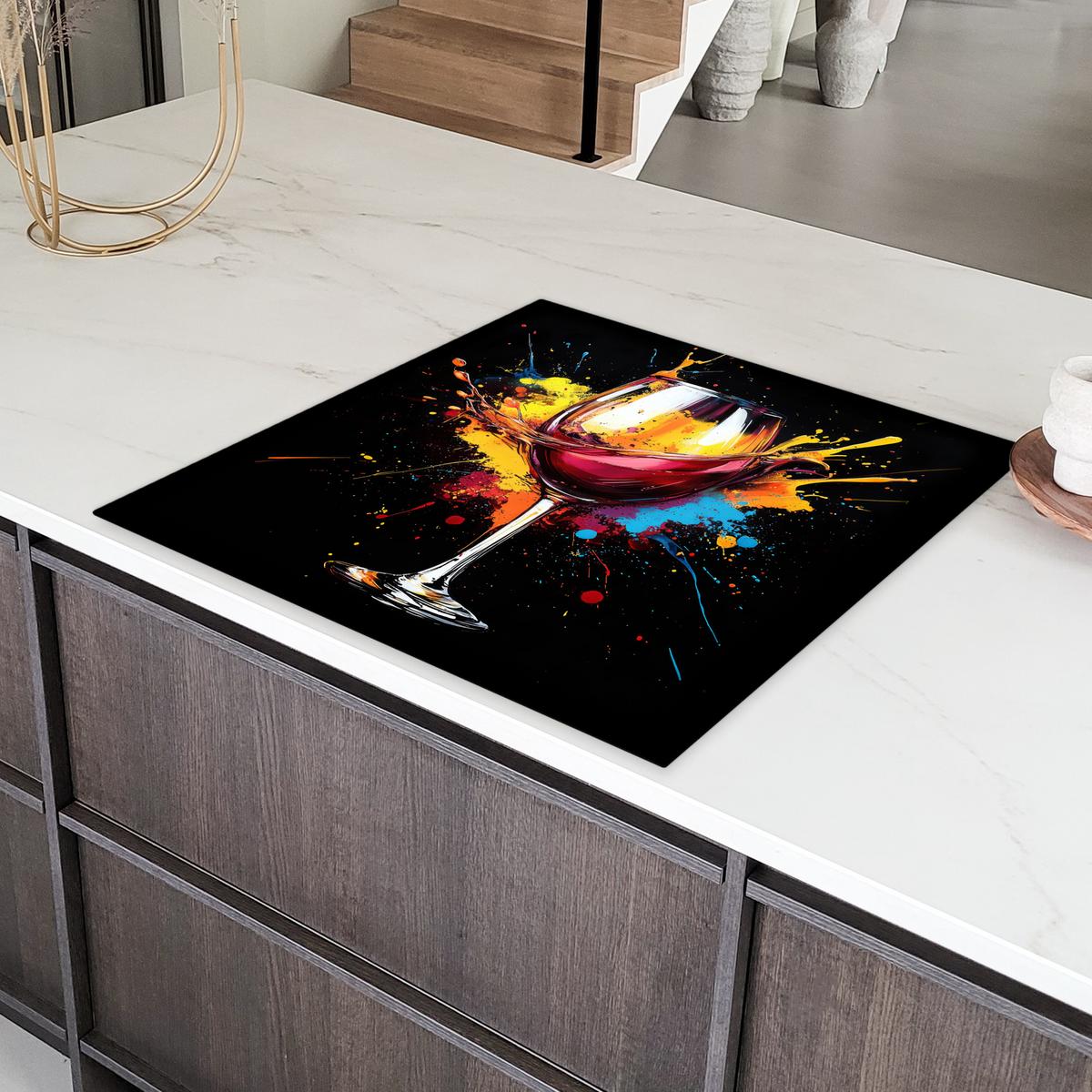 HERDABDECKPLATTE Wein - Glas - Graffiti - Getränk - Rot - Farbe Induktionsmatte 78x78 cm - Weinrot, Kunststoff (78/78/0.2cm) - MuchoWow