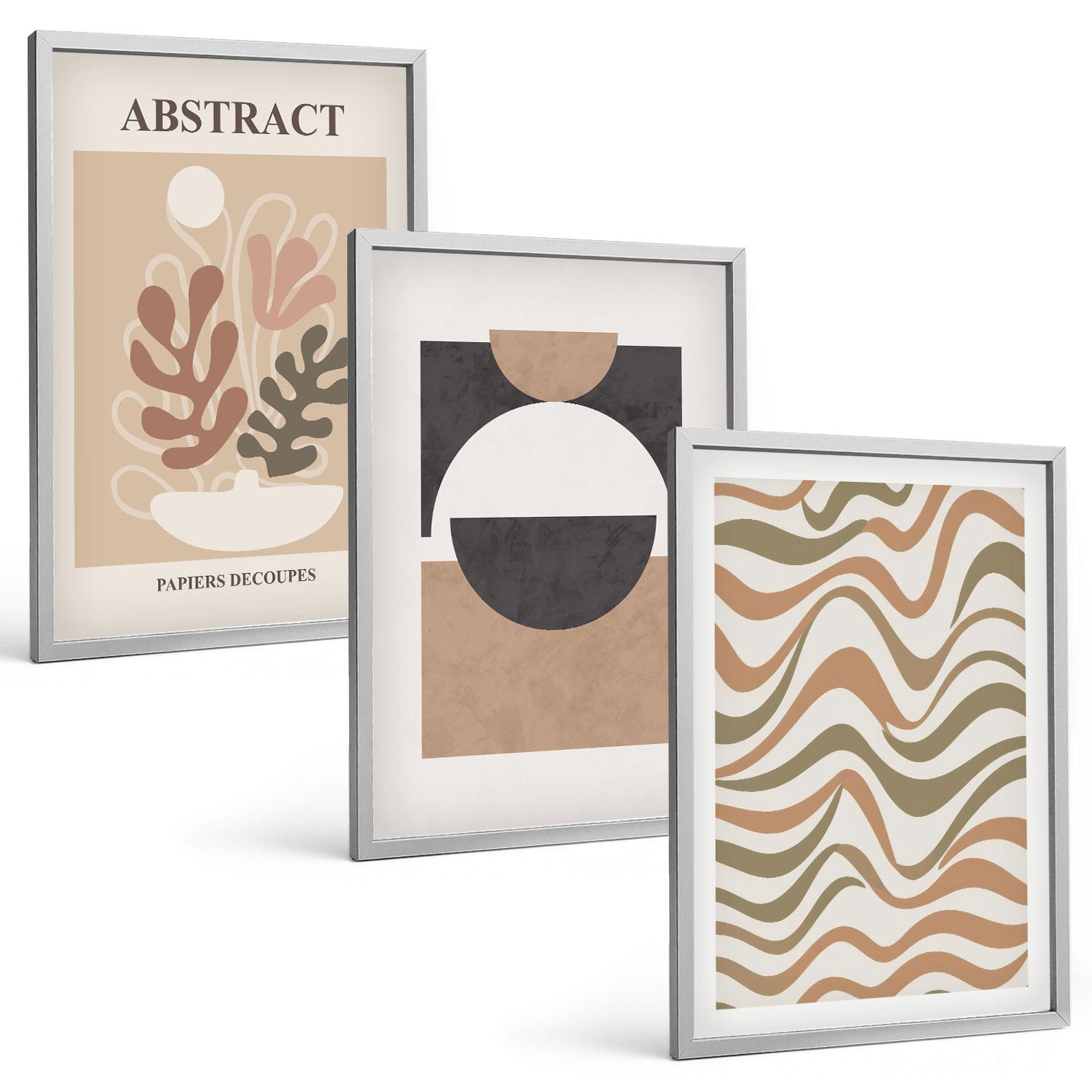 BILDER SET 3er Set - 40x60 cm Silberner Rahmen - Abstrakte Formenmuster - Silberfarben, Kunststoff (40/60cm) - TULUP