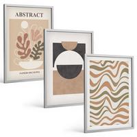 BILDER SET 3er Set - 40x60 cm Silberner Rahmen - Abstrakte Formenmuster - Silberfarben, Kunststoff (40/60cm) - TULUP