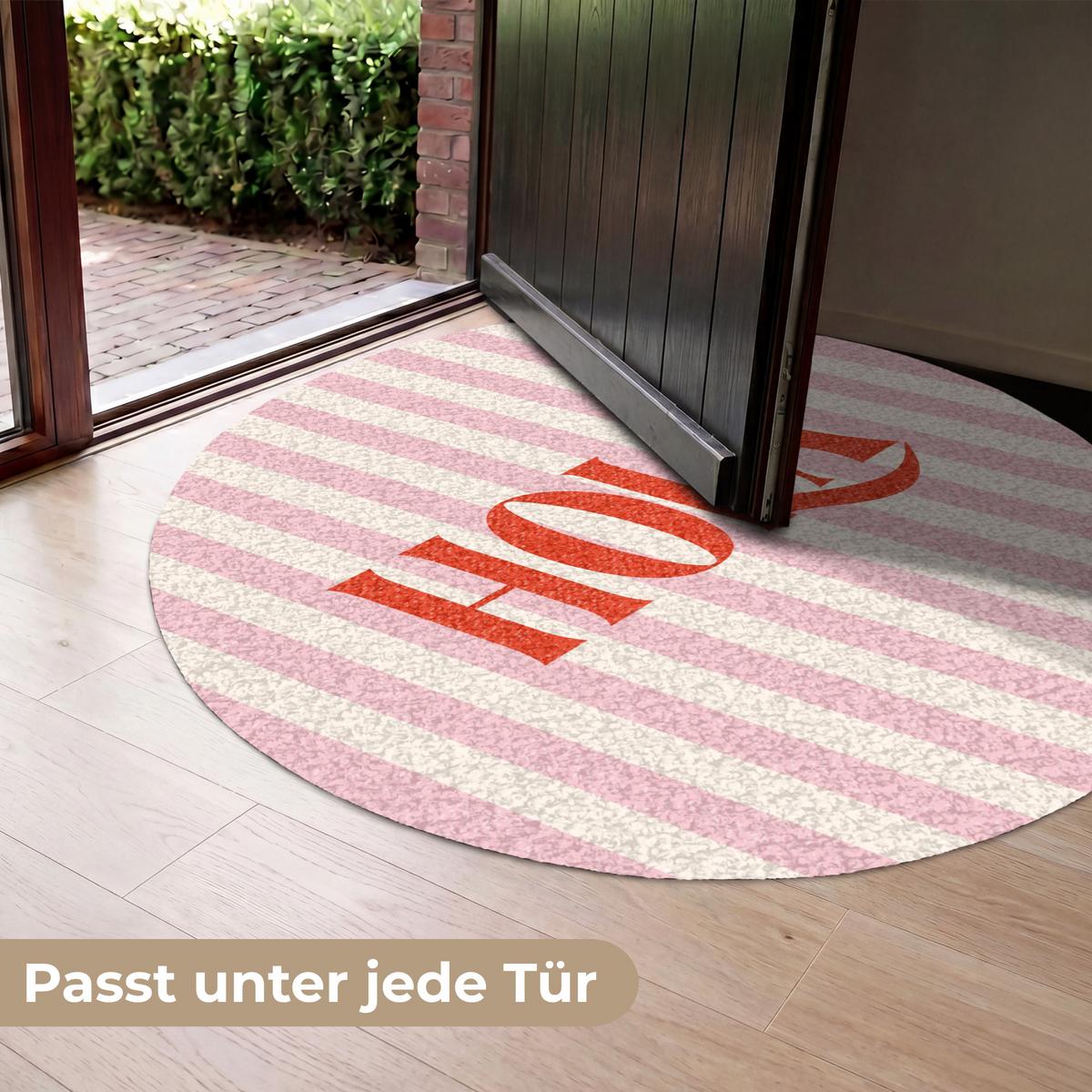 FUSSMATTE Hola - Zitat - Streifen - Pastell - Rosa - Rot - Weiß Schmutzfangmatte 120x120 cm - Rosa, Kunststoff (120/0.4cm) - MuchoWow