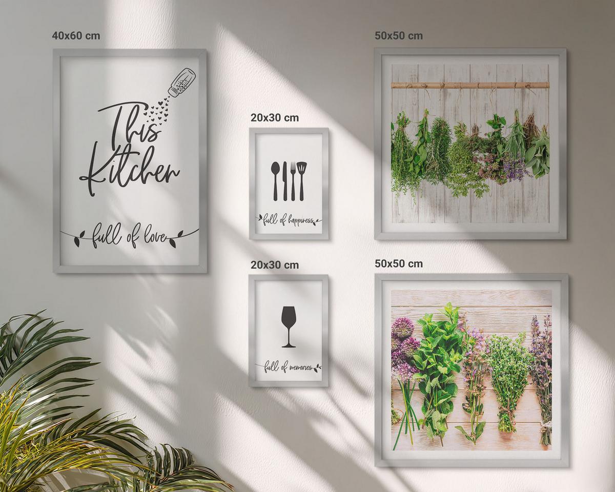 BILDER SET 5er Set - 50x50 cm & 20x30 cm & 40x60 cm Silberner Rahmen - Tisch aus Zitronenbaum - Silberfarben, Kunststoff (40/60cm) - TULUP