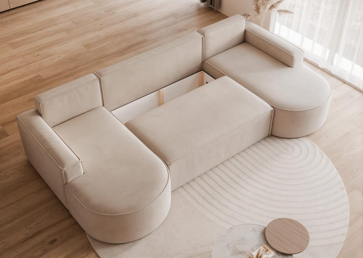 WOHNLANDSCHAFT SOFIA mit Schlaffunktion und Bettkasten Beige - Beige, Textil (316/88/157cm) - Idohome