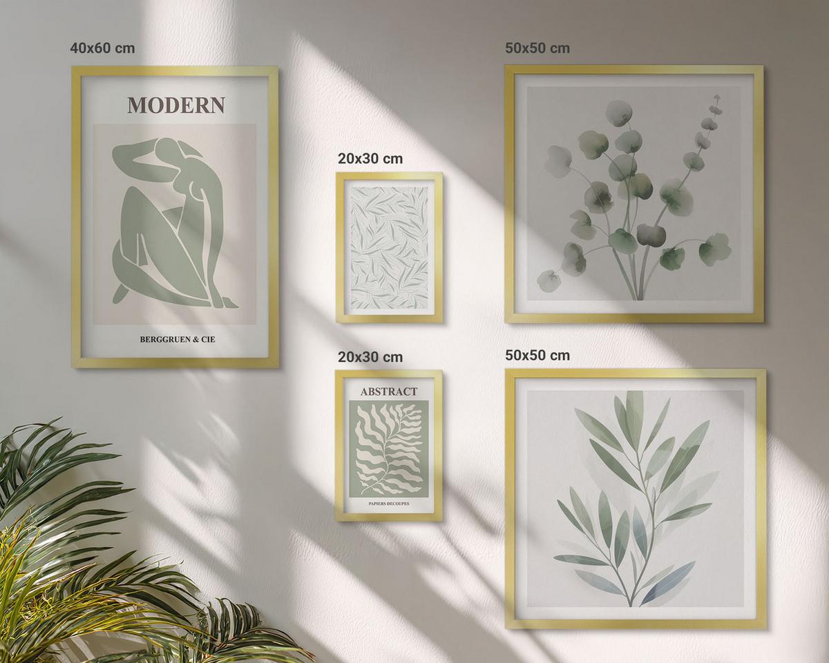 BILDER SET 5er Set - 50x50 cm & 20x30 cm & 40x60 cm Goldrahmen - Matisse entwirft Boho-Pflanzen - Goldfarben, Kunststoff (40/60cm) - TULUP