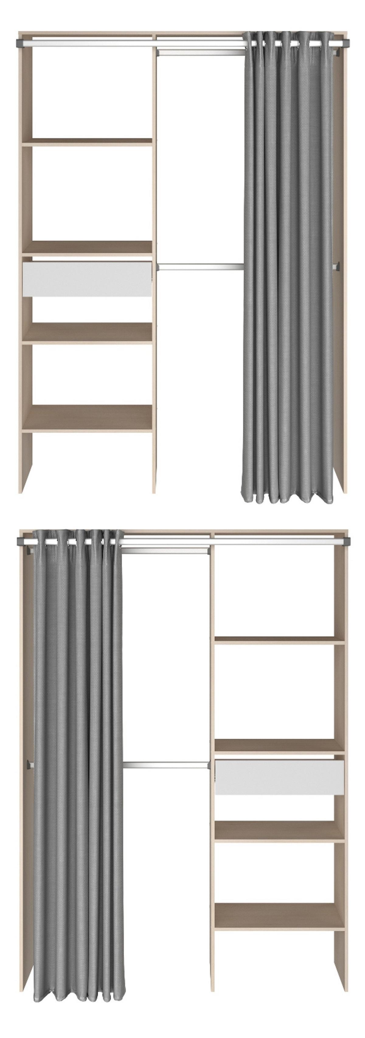SCHLAFZIMMER-SET 2-teilig Akazie, weiß, Komplettset mit Stauraumbett (140 cm) und Kleiderschrank - Weiß/Akaziefarben, Holzwerkstoff (150/182/220cm) - Parisot Meuble