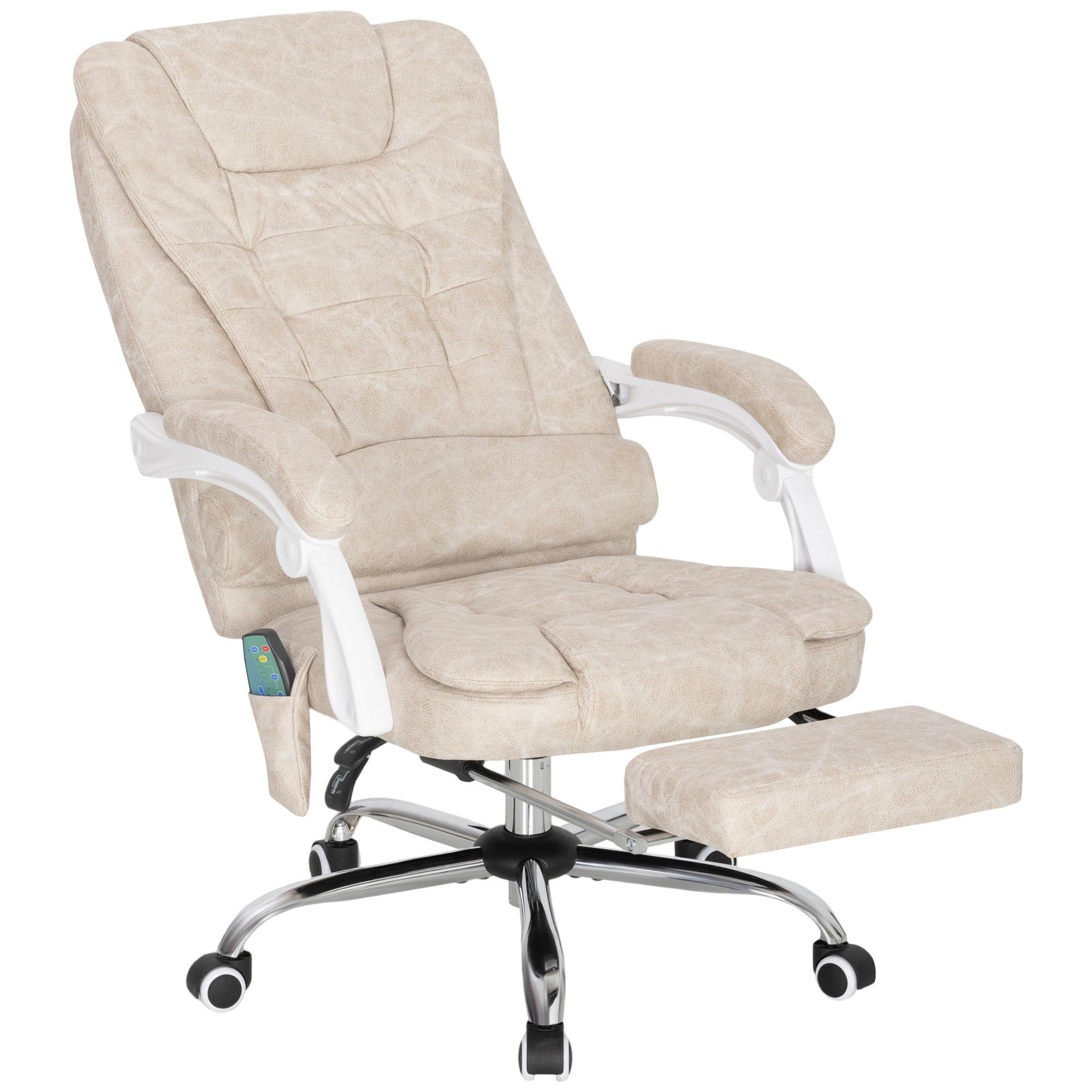 BÜROSTUHL mit Massagefunktion, Ergonomisch Schreibtischstuhl mit Liegefunktion - Silberfarben/Creme, Kunststoff/Textil (70/119/65cm) - Vinsetto