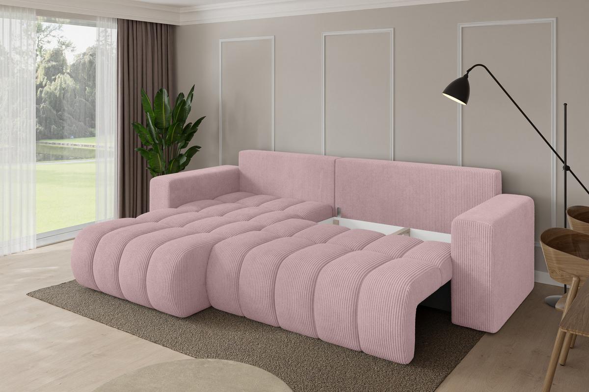 ECKSOFA mit Schlaffunktion Ottomane Links MILA-L-v1 277x195x86 Rosa Cord - Schwarz/Rosa, Holzwerkstoff/Kunststoff (277/194cm) - ALTDECOR