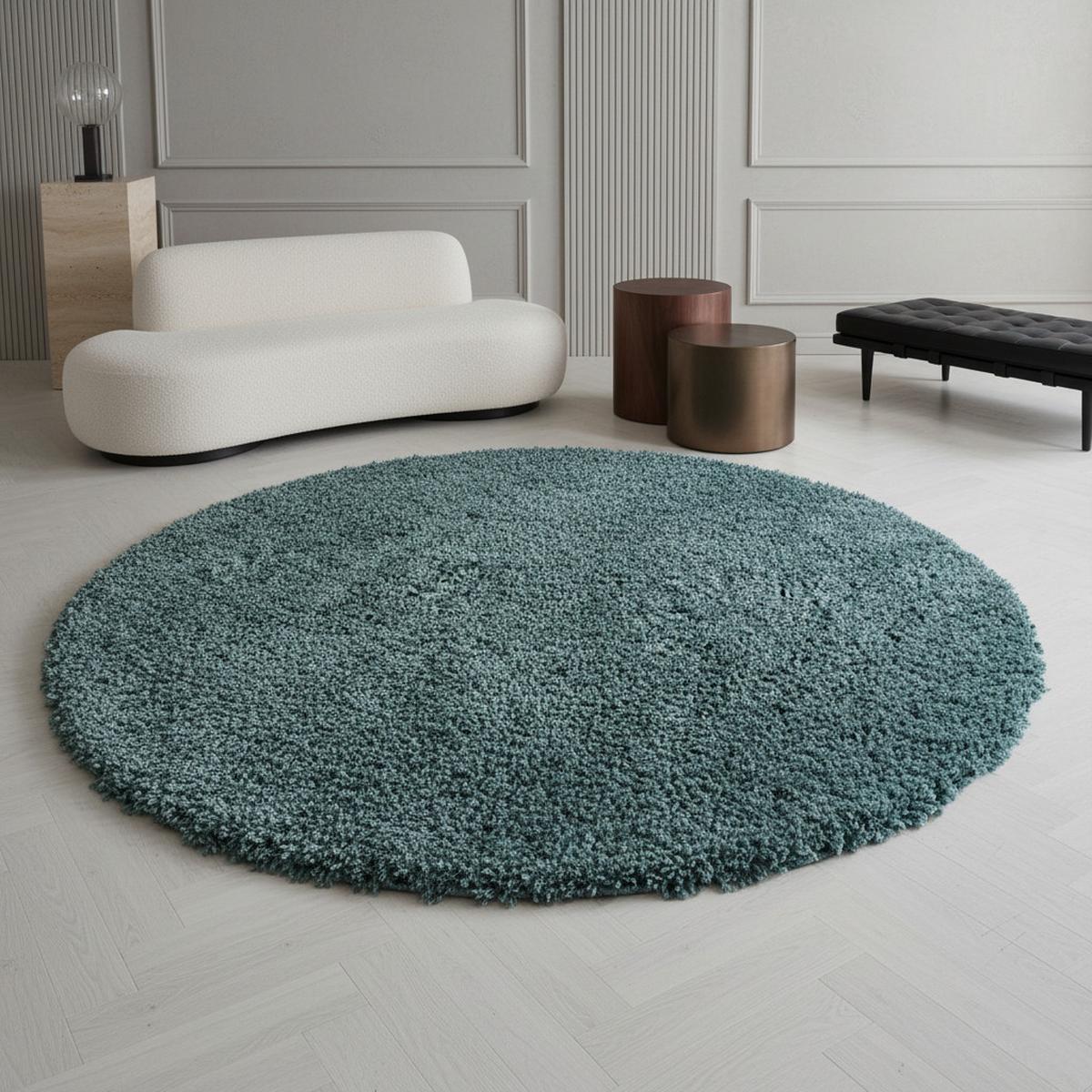 TEPPICH Hochflor SPREE in Türkis, einfarbig, Ø 120 cm - Blau, Textil (120/120cm) - KADIMA DESIGN