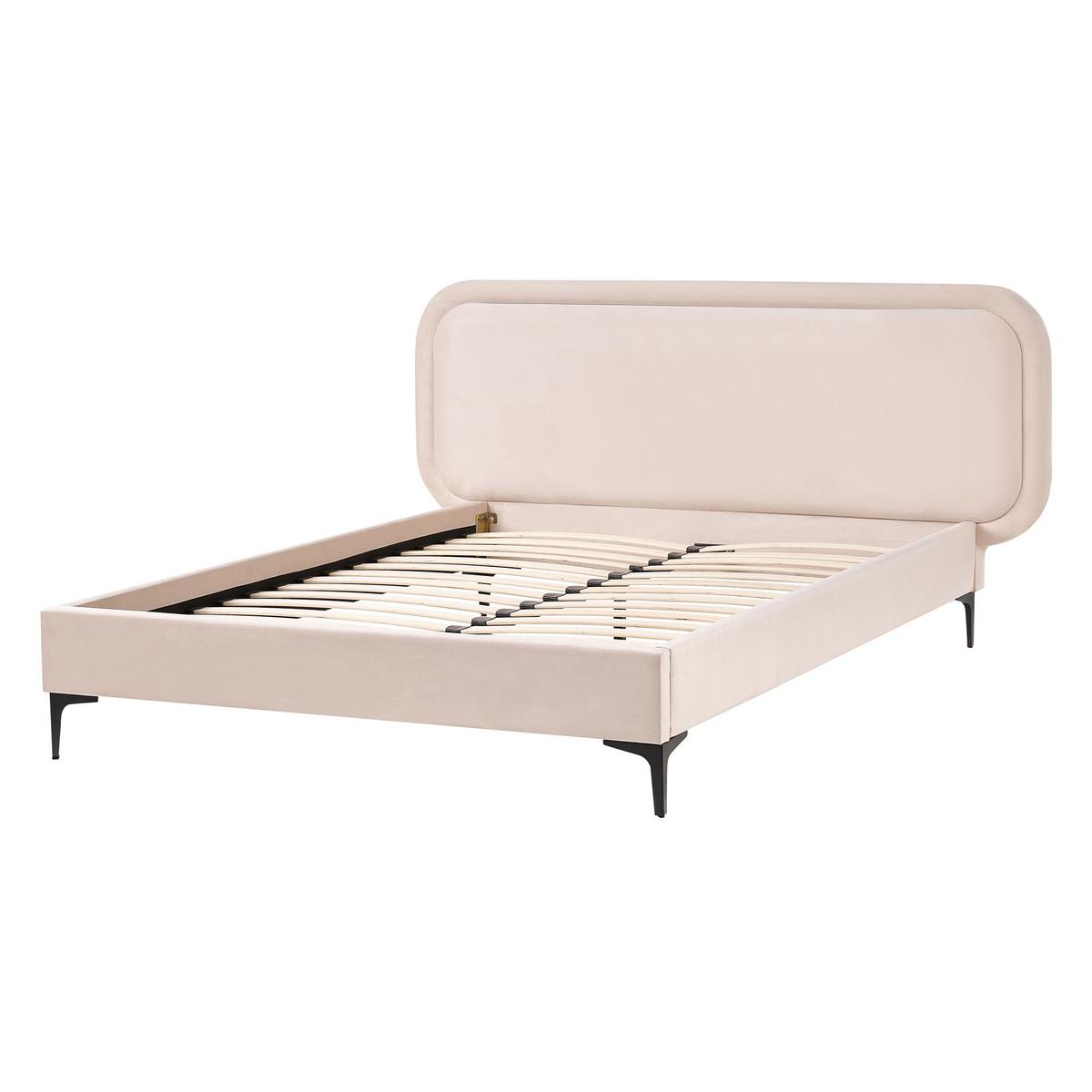 BETT mit Lattenrost 140/200 cm Samtstoff Hellbeige Suzette - Beige, Textil (140/200cm) - Beliani