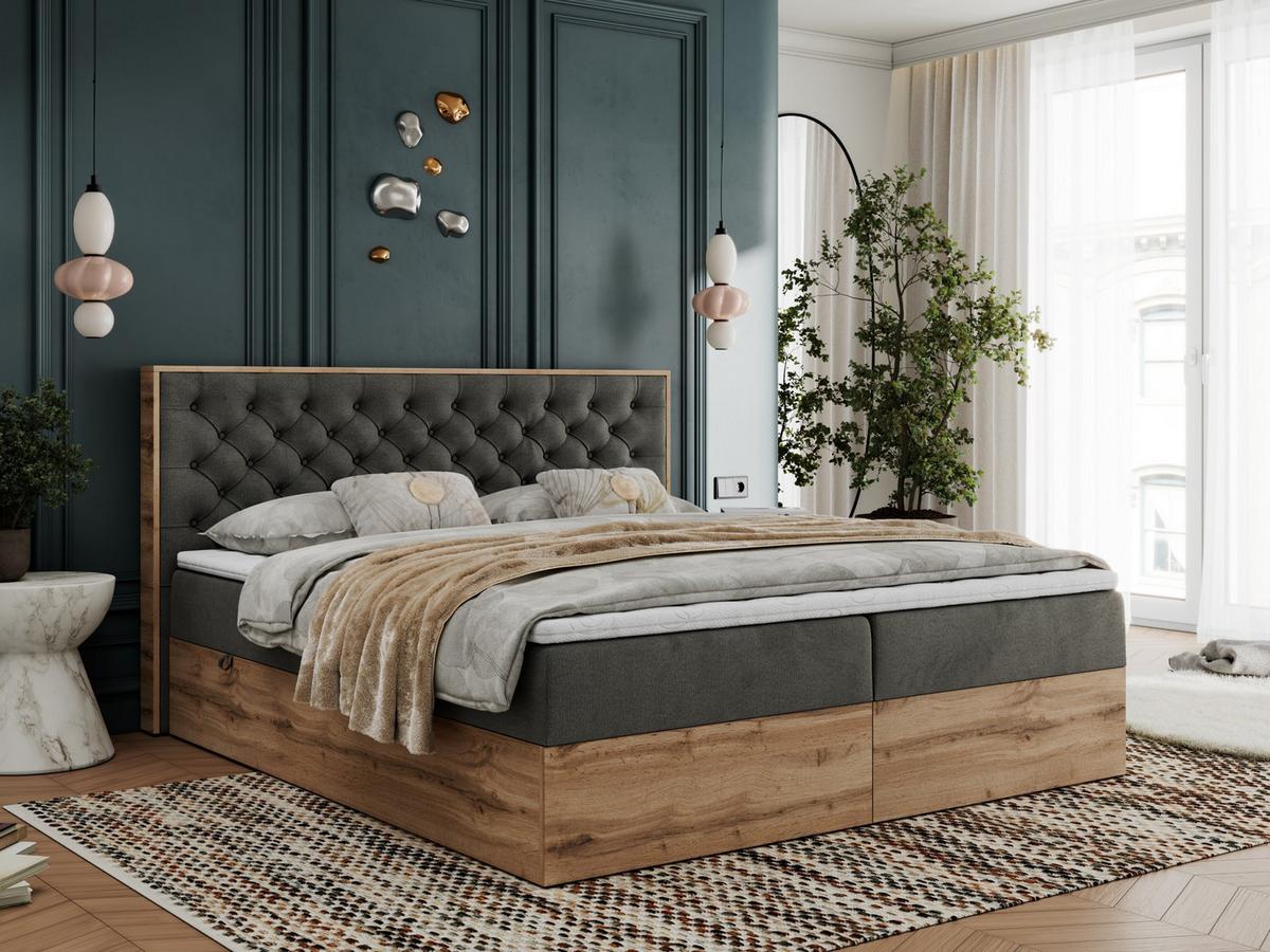 BOXBETT ALBERO 3 - 120/200 Dunkelgrau Velvet - H3 - Dunkelgrau, Holz/Textil (120/200cm) - MKS