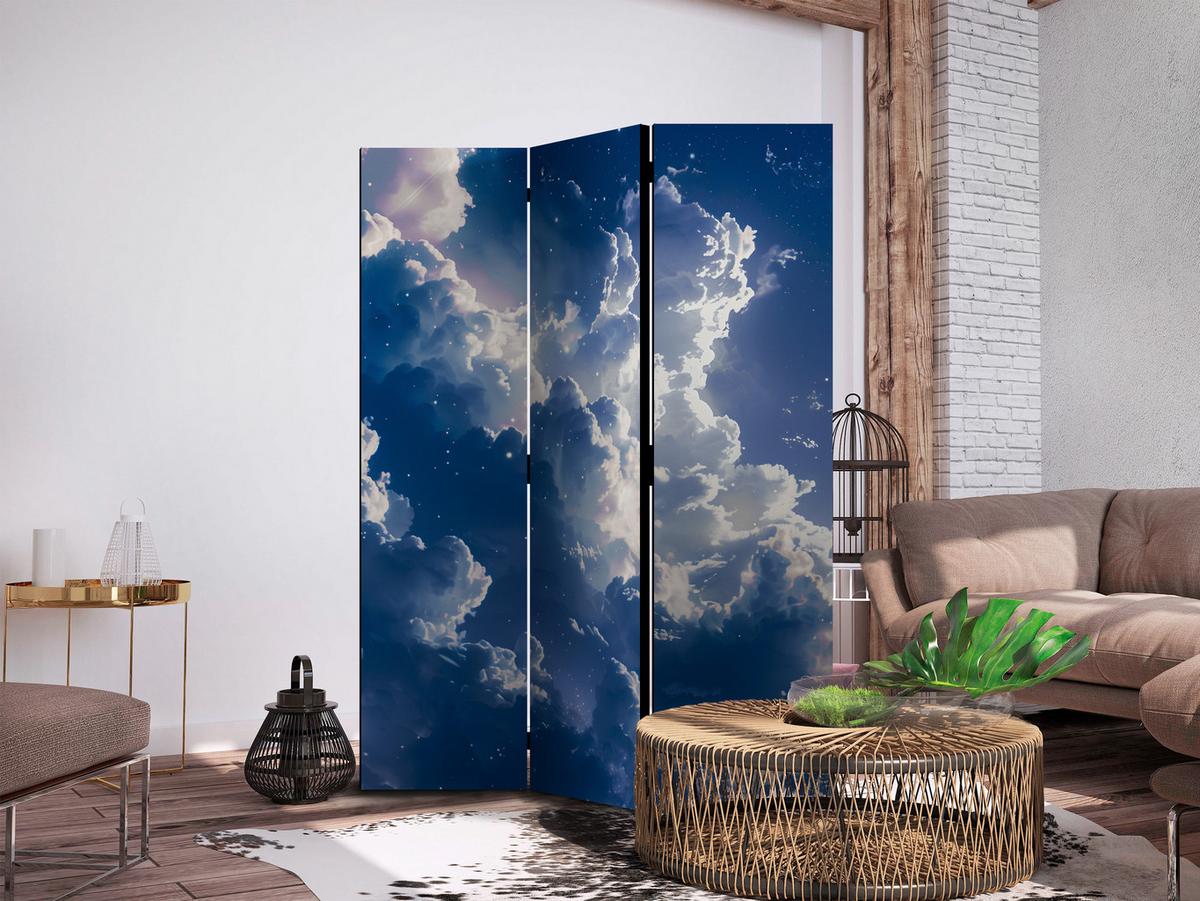 PARAVENT Einseitig Bedruckter 3-tlg 135x172 cm Sonniger Himmel mit Wolken - Blau, Holz/Textil (135/172/3cm) - Muralo