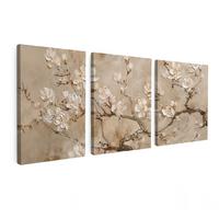 LEINWANDBILD 3er Set Beige - Blüte - Modern 180x80 cm - Beige, Textil (180/80cm) - MuchoWow