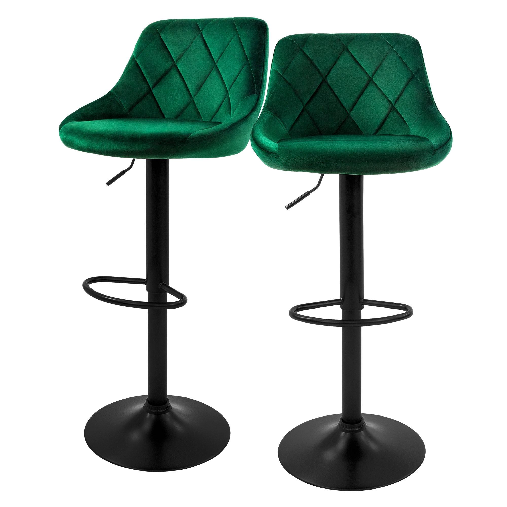 BARHOCKER 2er Set aus Samt Grün höhenverstellbar/drehbar - Schwarz/Grün, Metall (37/106/47cm) - ML-DESIGN
