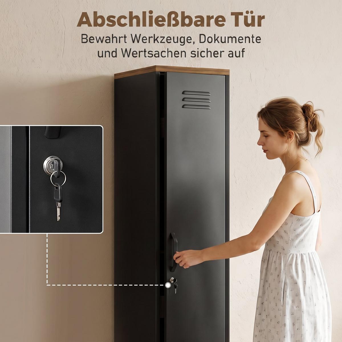 KLEIDERSCHRANK Metall Schwarz - Schwarz, Kunststoff/Metall (35/183/46cm) - HOMCOM