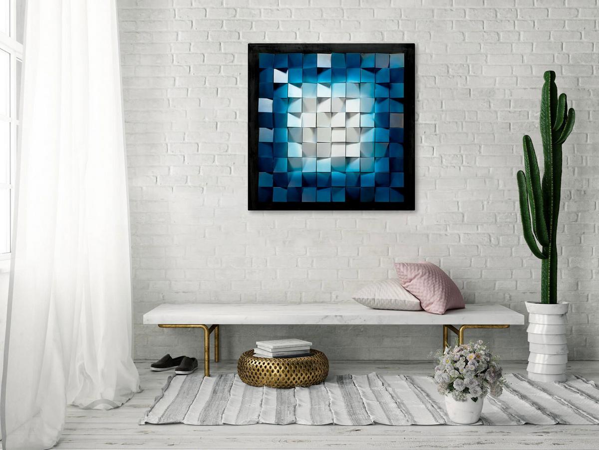 WANDBILD Blau 75/75 cm - Blau/Weiß, Holz/Kunststoff (6.8/75cm) - KUNSTLOFT
